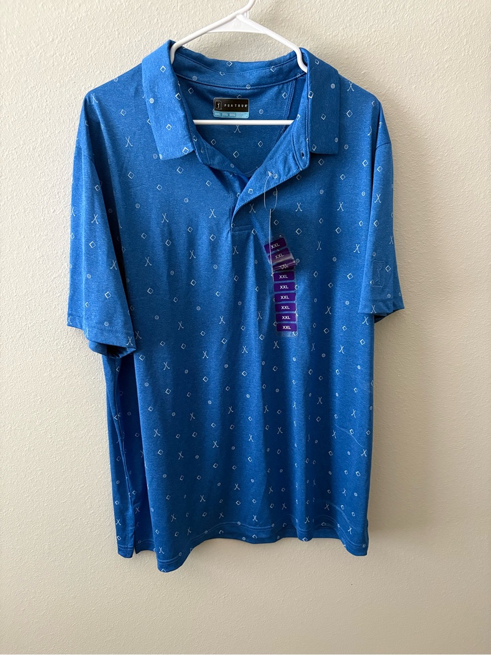 PGA Tour Men's Royal Blue Short-Sleeve Polo with Subtle Print